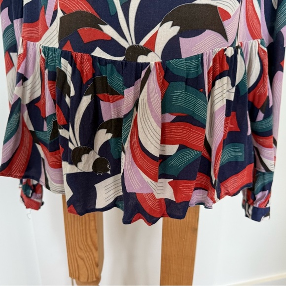 Anthropologie Maeve Cheyenne Peplum Blouse bird print shirt top size Small - Picture 2 of 10
